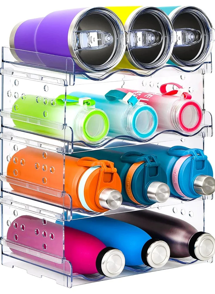 كويزيرا 4 عبوات من منظم/حامل زجاجات المياه القابل للتكديس - للخزانة ومخزن المطبخ والثلاجة