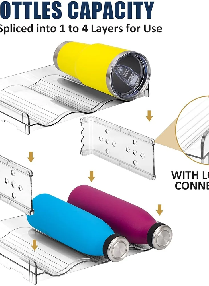 كويزيرا 4 عبوات من منظم/حامل زجاجات المياه القابل للتكديس - للخزانة ومخزن المطبخ والثلاجة