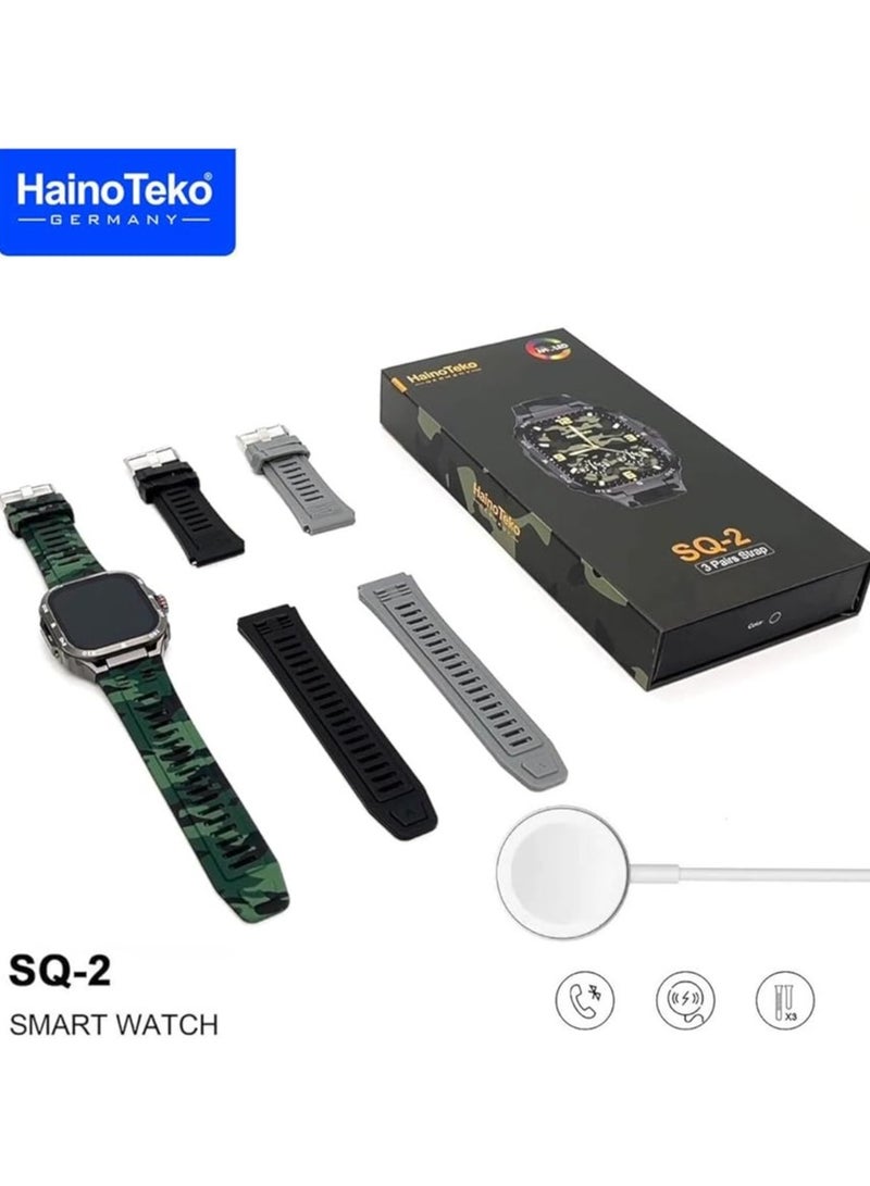 Haino Teko SQ2 AMOLED Display Smart Watch With 3 Pair Strap and Wireless Charger for Gents and Boys Black - Image 1