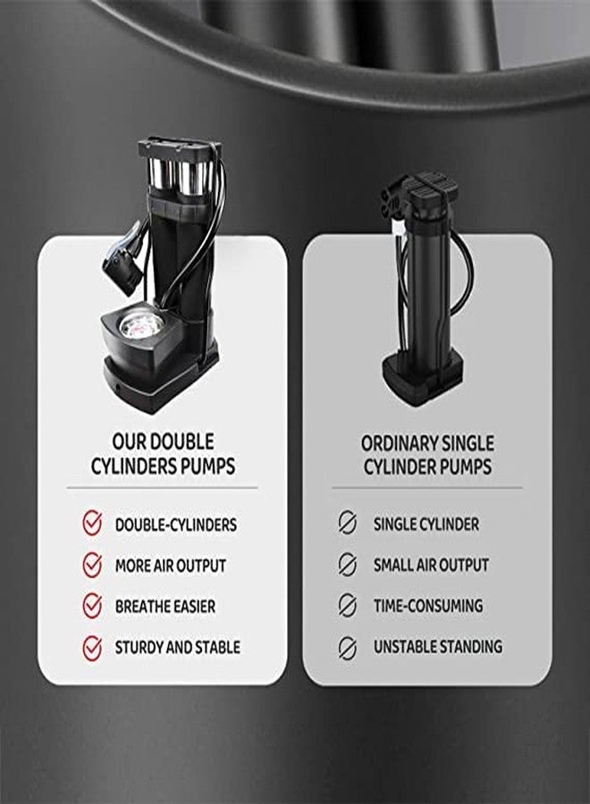 bosig® Double-Cylinders Ball Pump with Precise Pressure Gauge, Mini Bike Floor Pump with Presta and Schrader Valve Portable,Aluminum Alloy Floor Bicycle Pump - Image 3