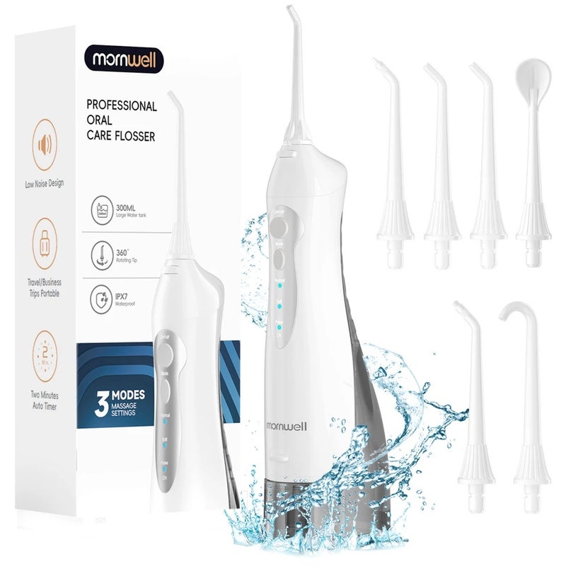 Mornwell D52 Portable Cordless Water Flosser USB Rechargeable Jet Floss Tooth Pick 6 Tip 300ml 3 Modes Teeth Clean for Travel - Image 2