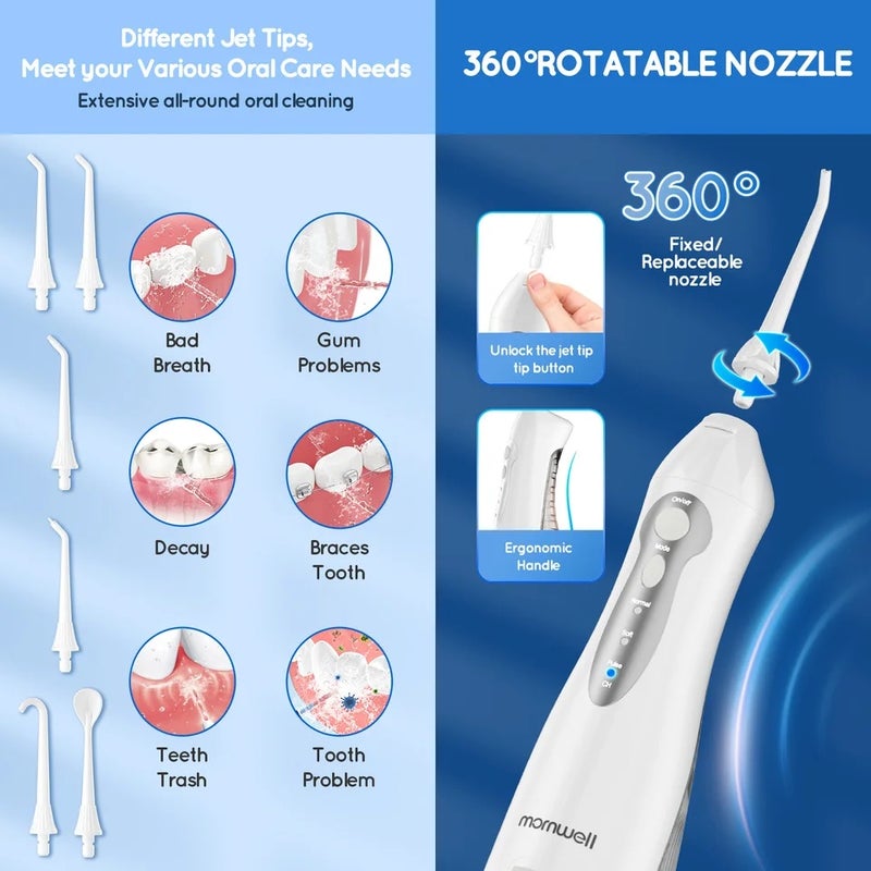 Mornwell D52 Portable Cordless Water Flosser USB Rechargeable Jet Floss Tooth Pick 6 Tip 300ml 3 Modes Teeth Clean for Travel - Image 5