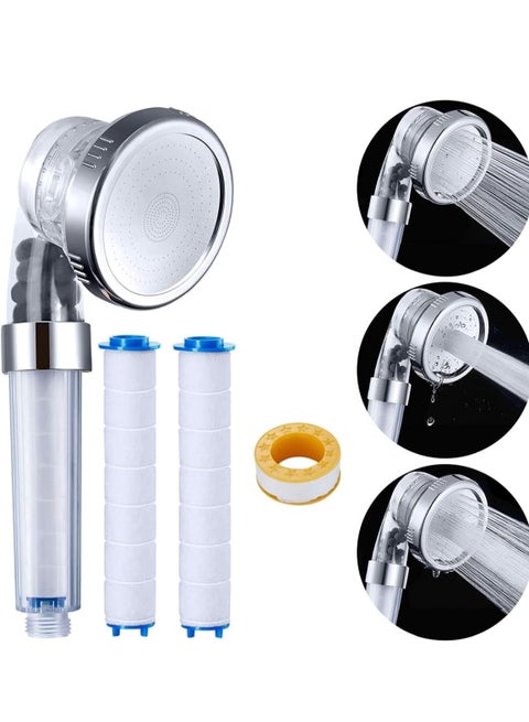 Ionic Shower Head 3 Modes High Pressure Handheld Showerhead Water Saving Filtered Shower Head with PP Cotton Filter and Extra Filter Stones