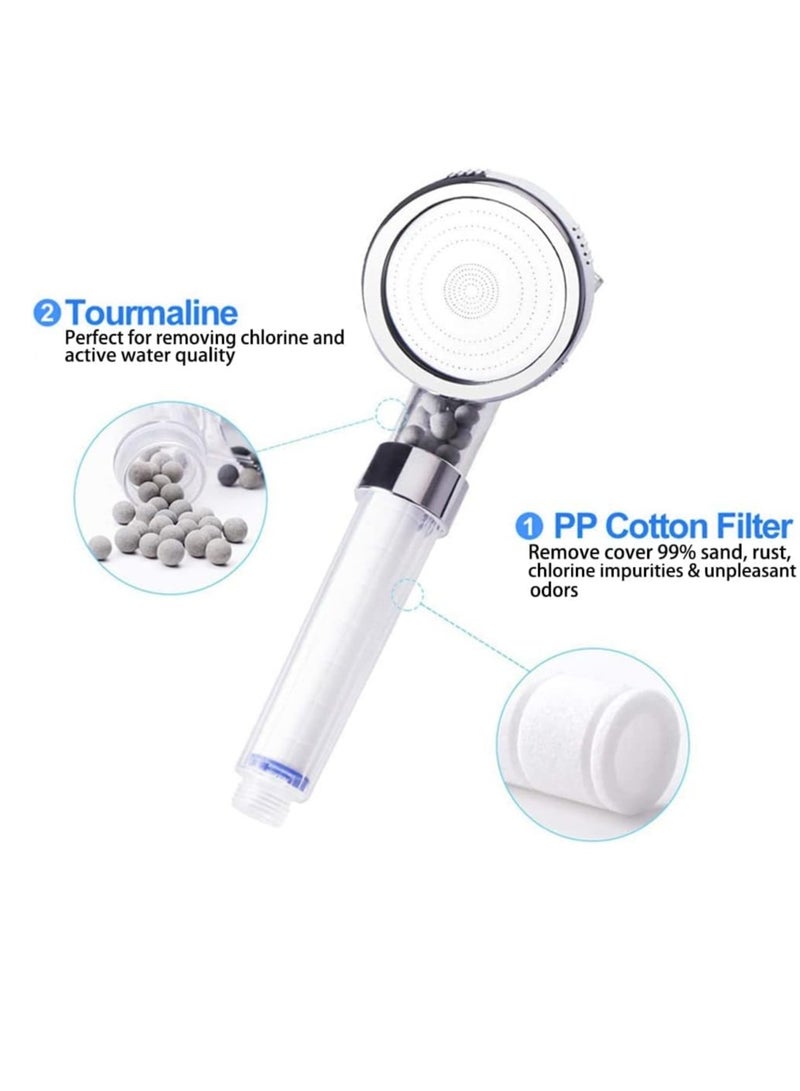Ionic Shower Head 3 Modes High Pressure Handheld Showerhead Water Saving Filtered Shower Head with PP Cotton Filter and Extra Filter Stones