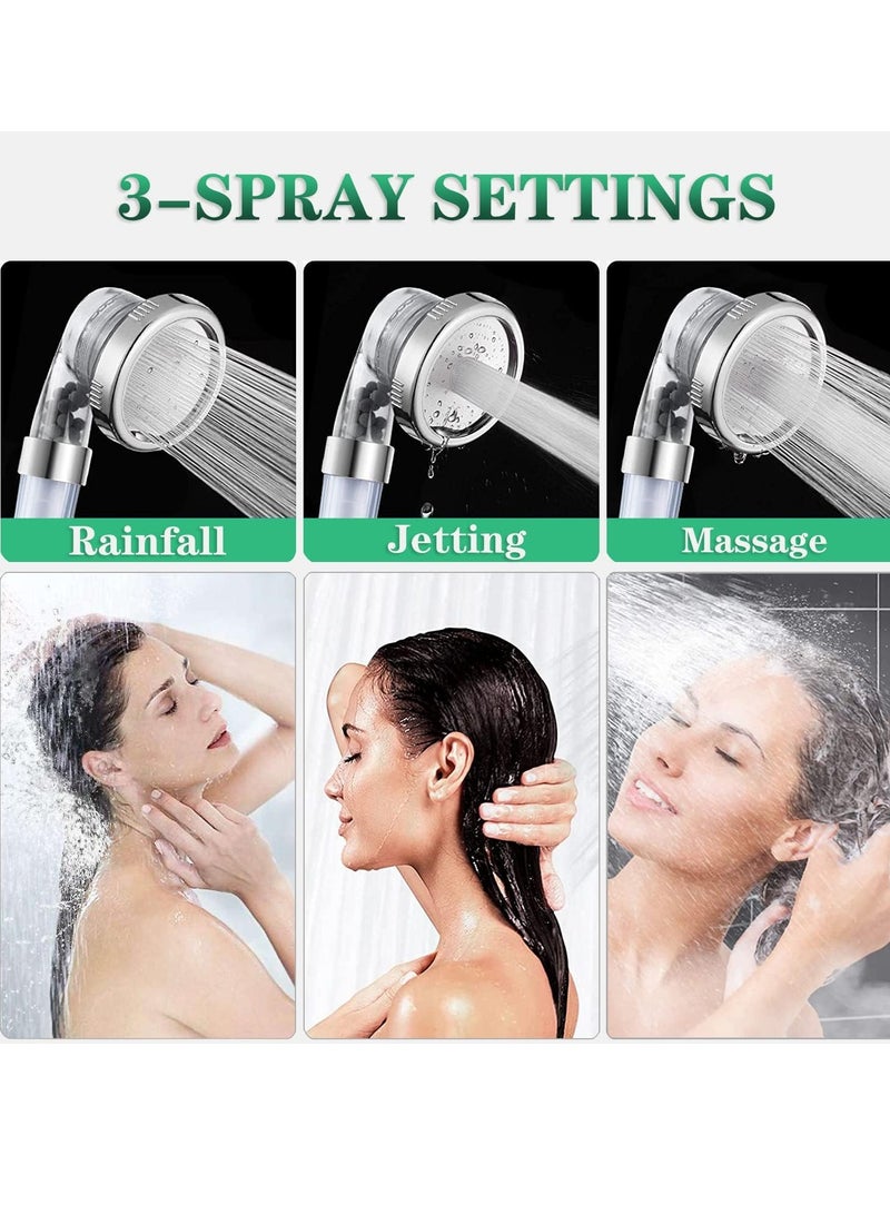 Ionic Shower Head 3 Modes High Pressure Handheld Showerhead Water Saving Filtered Shower Head with PP Cotton Filter and Extra Filter Stones