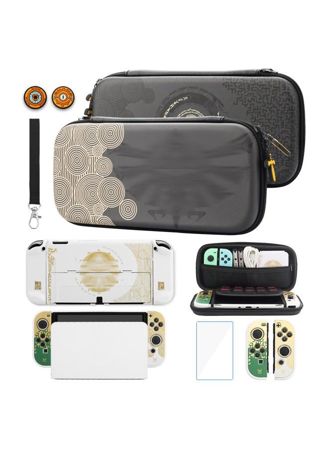 GLDRAM Switch Carrying Case for Zelda, Portable for Nintendo Switch OLED with Travel Case Protector, White Dockable Switch OLED Skin Cover, Hand Strap & 2 Thumb Caps - Image 1