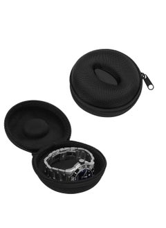 Watch Case Travel Single Watch Storage Box Zipper for Cushioned Round Portable Watch Case for Women Men Travel Fits All Wristwatches Smart Watches Box Leather Up to 50mm Black