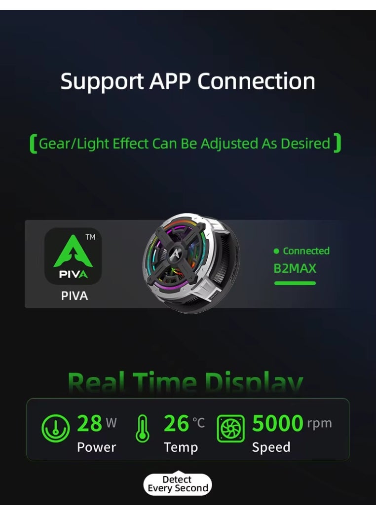 PIVA B2-MAX iPad Cooling Fan with 3 Speeds and RGB Lighting Control, 27W Super Cooling Technology, is specially designed for gaming enthusiasts and content creators with advanced cooling technologies and control via a dedicated app. Light weight, suitable for people who play gyroscope games on the iPad.