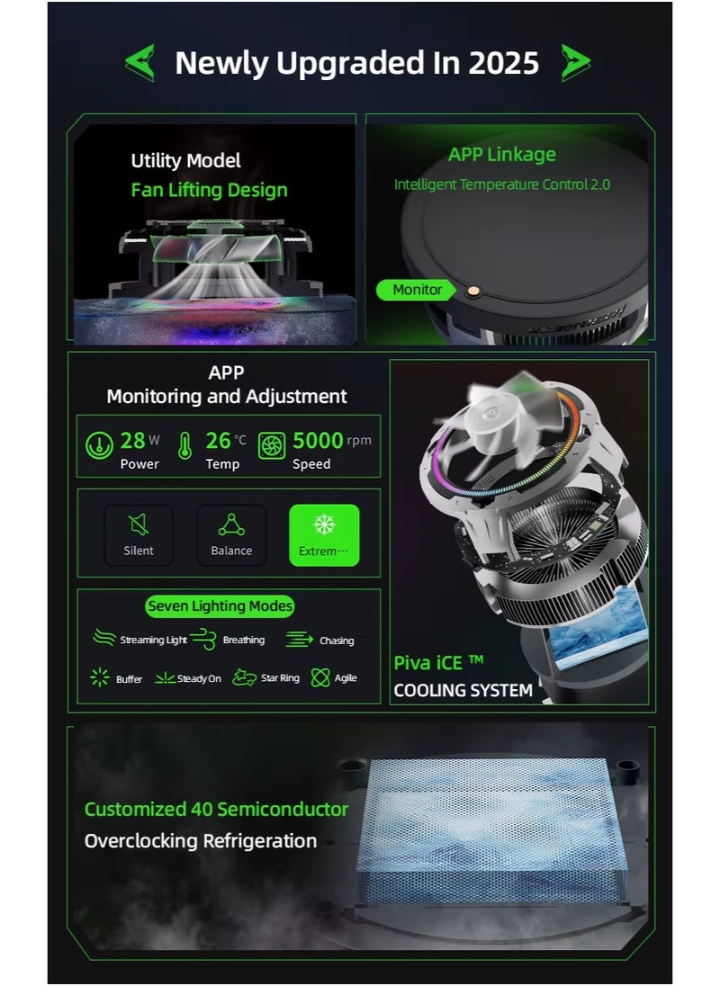 PIVA B2-MAX iPad Cooling Fan with 3 Speeds and RGB Lighting Control, 27W Super Cooling Technology, is specially designed for gaming enthusiasts and content creators with advanced cooling technologies and control via a dedicated app. Light weight, suitable for people who play gyroscope games on the iPad.