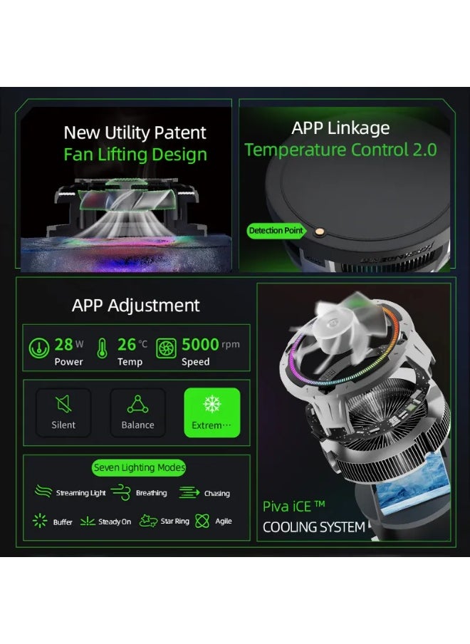 PIVA B2-MAX iPad Cooling Fan with 3 Speeds and RGB Lighting Control, 27W Super Cooling Technology, is specially designed for gaming enthusiasts and content creators with advanced cooling technologies and control via a dedicated app. Light weight, suitable for people who play gyroscope games on the iPad.