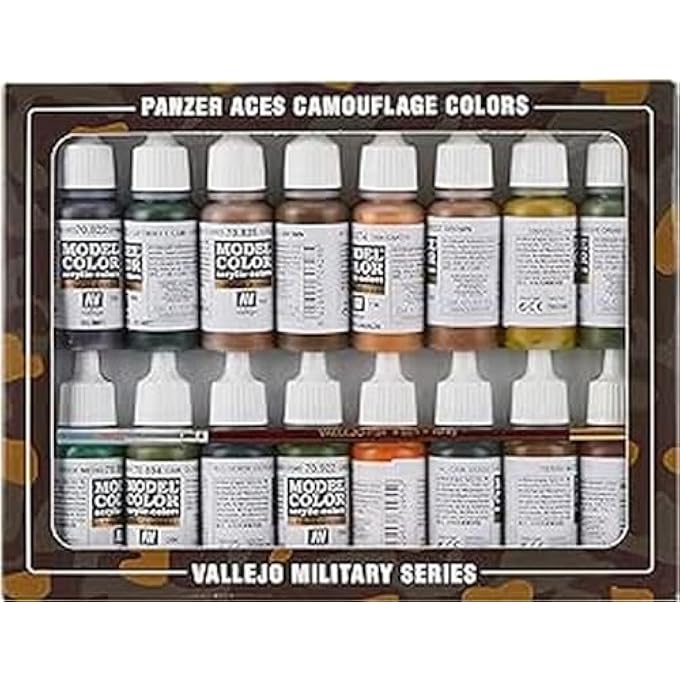 Vallejo MODEL COLOR PANZER ACES CAMOUFLAGE ACRYLIC PAINT SET - ASSORTED COLOURS (PACK OF 16), 17 ML - Image 1