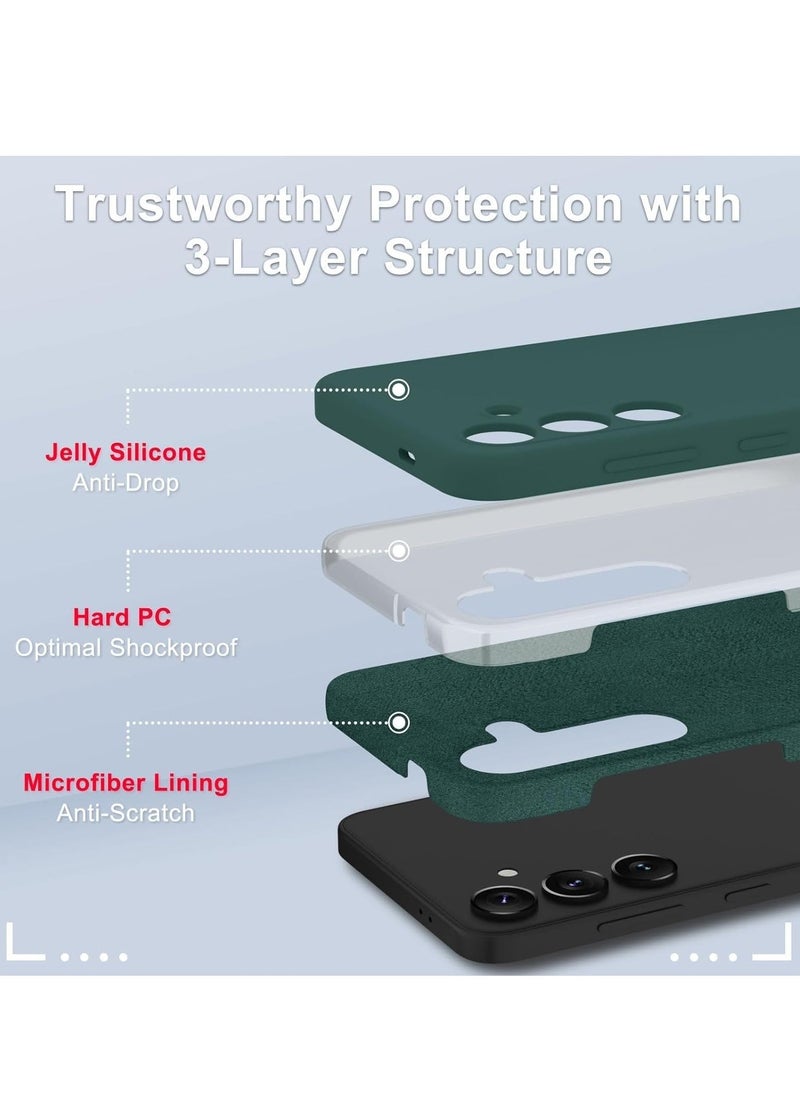 Raxoom Samsung Galaxy S24 Plus Silicone Phone Case with Screen Protector - Full Body Shockproof Slim Cover, Soft Anti-Scratch Microfiber Lining, Wireless Charging Support (Dark Green) - Image 2