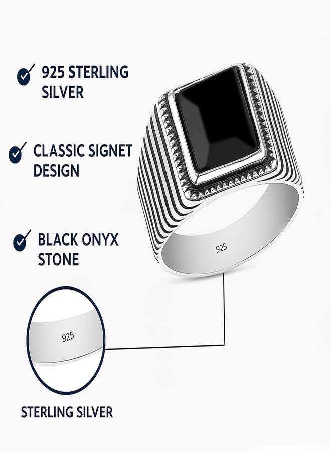 ليكالا خواتم رجالية عتيقة من الفضة الإسترليني عيار 925 من LeCalla | خاتم مرصع بحجر عين النمر الأسود وحجر العقيق الأسود على شكل وسادة | خواتم فضية مصنوعة يدويًا للرجال، هدية مثالية للأب (مقاس 8-10)، مقاس الخاتم 8 - Image 5