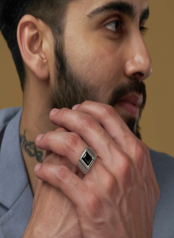 ليكالا خواتم رجالية عتيقة من الفضة الإسترليني عيار 925 من LeCalla | خاتم مرصع بحجر عين النمر الأسود وحجر العقيق الأسود على شكل وسادة | خواتم فضية مصنوعة يدويًا للرجال، هدية مثالية للأب (مقاس 8-10)، مقاس الخاتم 8 - Image 3