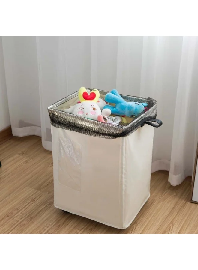 DANUBE HOME Oliver Wide Laundry Hamper with 4 wheels Off White 40X33X58 HCM