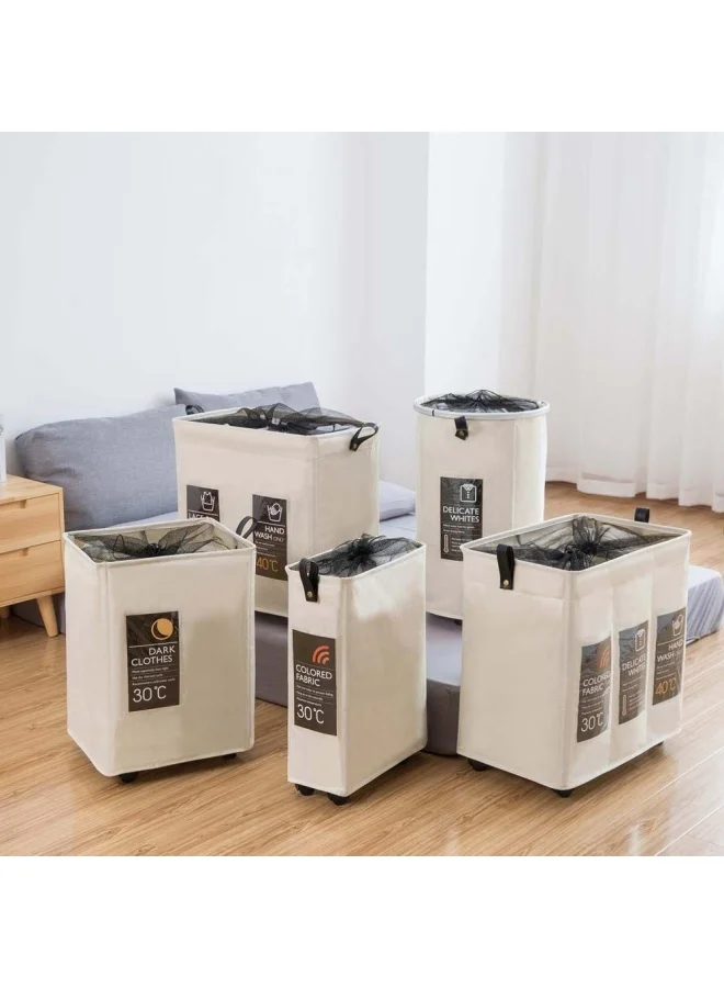DANUBE HOME Oliver Wide Laundry Hamper with 4 wheels Off White 40X33X58 HCM