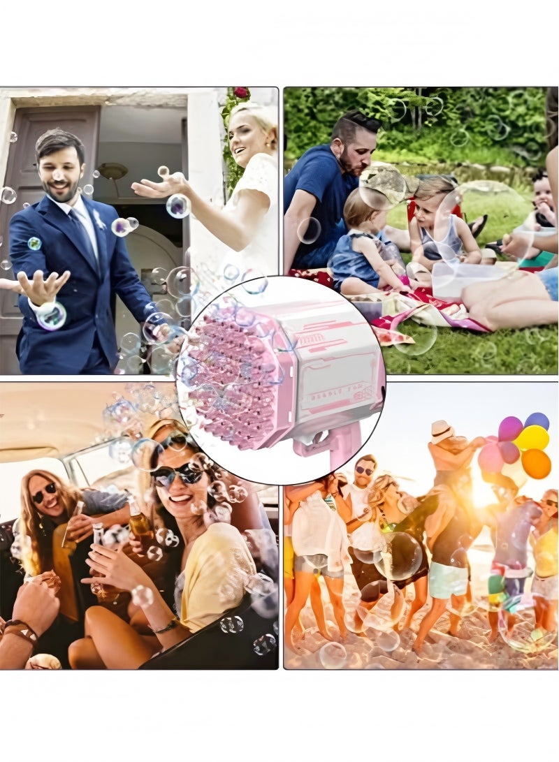 Rocket Bubble Shooter Gun, Upgraded 69 Holes Bubble Bazooka Machine with Colorful Lights and Bubble Solution for Kids and Girls, Indoor Decoration, Wedding Events (Pink) - Image 4