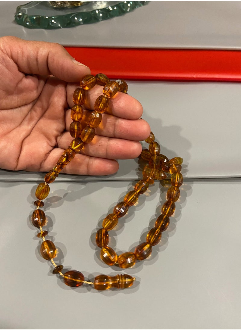 بيرسونال تاتش سبحة رجالية من الكهرمان الطبيعي البلطيقي الحُر عدد الخرز 37 ومقاس الخرز 8.8mm x 11.1mm  - Image 2