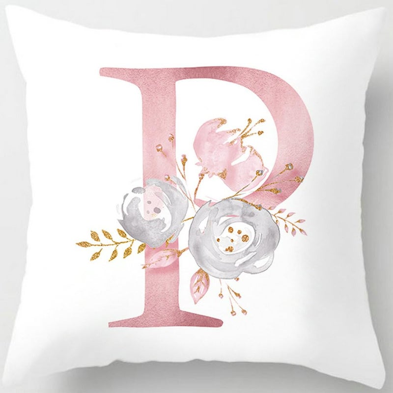 Tillskuch Pink Throw Pillow Covers Cute Alphabet Decorative Cushion Covers Square Letter Throw Pillows Protectors for Sofa Couch Bedroom Chair Home Decor 18 x 18 Inch(P) - Image 1