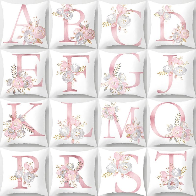 Tillskuch Pink Throw Pillow Covers Cute Alphabet Decorative Cushion Covers Square Letter Throw Pillows Protectors for Sofa Couch Bedroom Chair Home Decor 18 x 18 Inch(P) - Image 2
