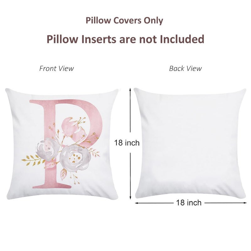 Tillskuch Pink Throw Pillow Covers Cute Alphabet Decorative Cushion Covers Square Letter Throw Pillows Protectors for Sofa Couch Bedroom Chair Home Decor 18 x 18 Inch(P) - Image 5