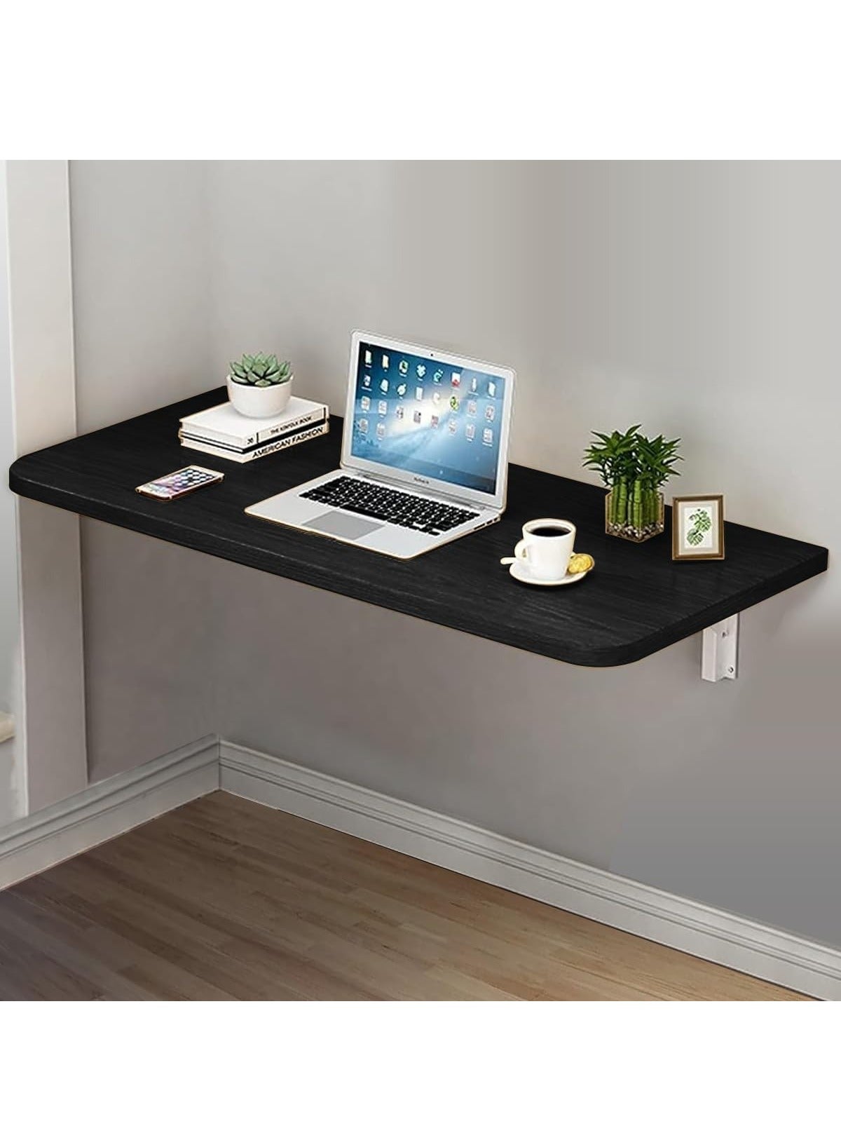 Computer Wall Mount Stand Folding Wall-Mounted Drop-Leaf Table,Metal Folding Shelf Bench Table Bracket (30 x 60cm) Black