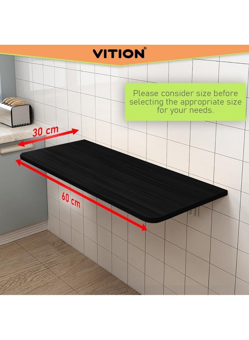 VITION Computer Wall Mount Stand Folding Wall-Mounted Drop-Leaf Table,Metal Folding Shelf Bench Table Bracket (30 x 60cm) Black - Image 2