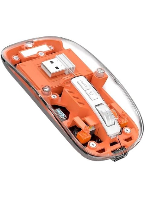 Laptop Gaming Mouse, Slim Transparent Dual Mode (Bluetooth 5.1 + USB 2.4Ghz) Silent Mouse with USB Receiver, Quite Clicks, Adjustable DPI 800-2400, Gaming Accessories For PC, Mac, Laptop - Orange