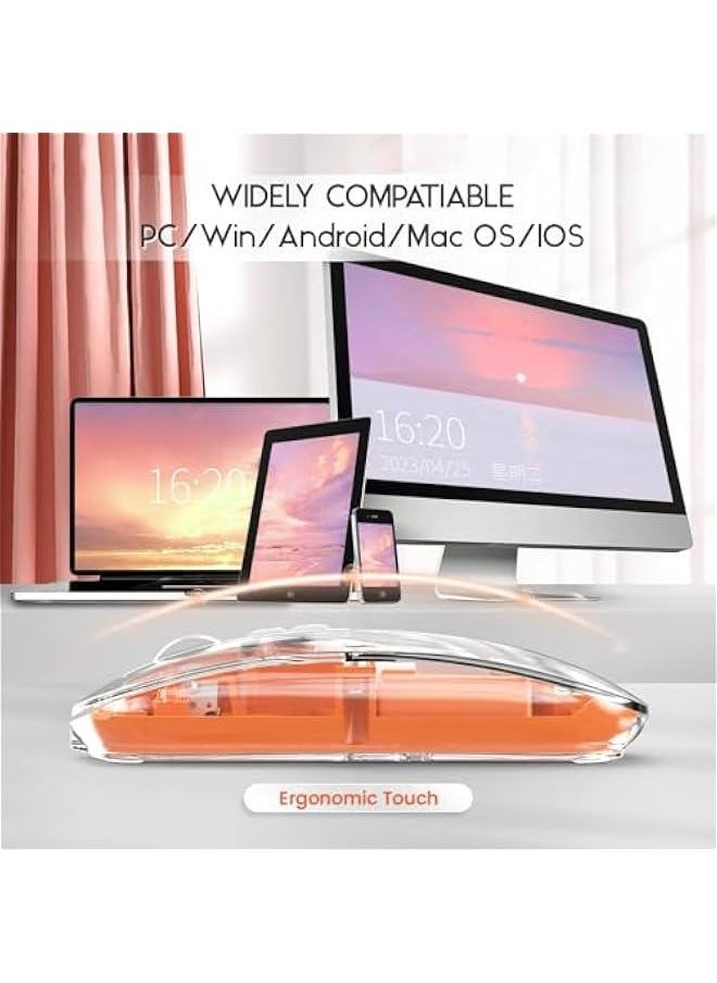 Laptop Gaming Mouse, Slim Transparent Dual Mode (Bluetooth 5.1 + USB 2.4Ghz) Silent Mouse with USB Receiver, Quite Clicks, Adjustable DPI 800-2400, Gaming Accessories For PC, Mac, Laptop - Orange