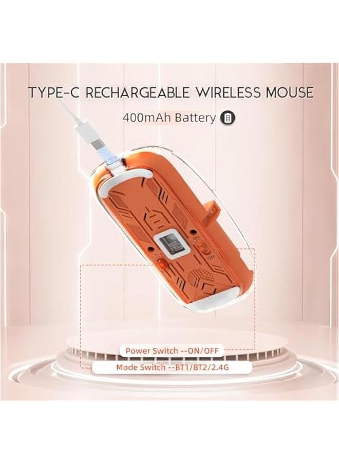 Laptop Gaming Mouse, Slim Transparent Dual Mode (Bluetooth 5.1 + USB 2.4Ghz) Silent Mouse with USB Receiver, Quite Clicks, Adjustable DPI 800-2400, Gaming Accessories For PC, Mac, Laptop - Orange
