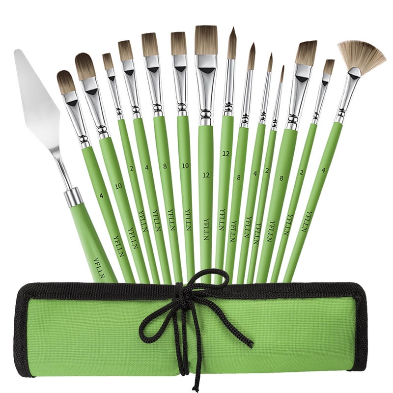 YFLLN Paint Brush Set  Professional Paint Brushes For Watercolor Painting  Acrylic  Gouache & Oil Painting - Detail Paint Brushes  Round  Flat  Cat'S Tongue Liner For Artists And Beginners(15Pcs) - Image 1