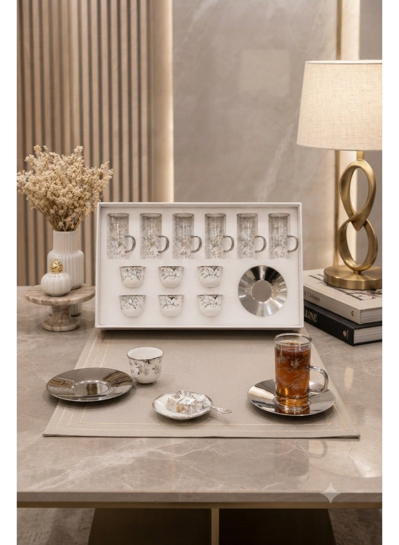 Borosilicate Glass Tea Set with Ceramic Cups and Saucers – 18-Piece Luxury Set for Hosting - Image 3