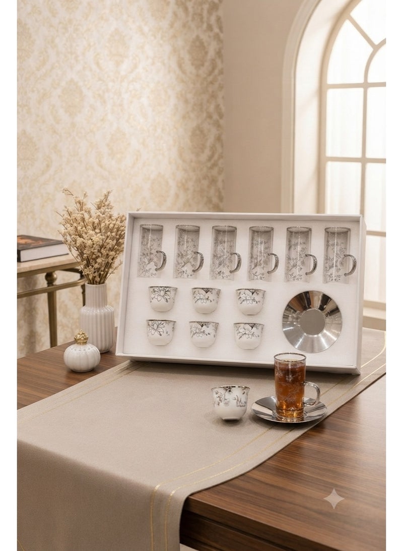 Borosilicate Glass Tea Set with Ceramic Cups and Saucers – 18-Piece Luxury Set for Hosting - Image 2