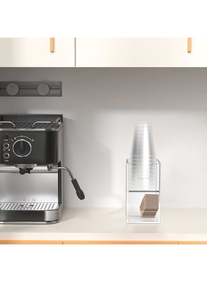 Rulyyo Coffee Condiment and Cup Organizer - 2-Tier Upright Cup and Lid Holder with Straw Organizer 2 Compartments Clear Acrylic Cup Dispenser for Restaurant Breakroom Coffee Station Countertop - Image 3