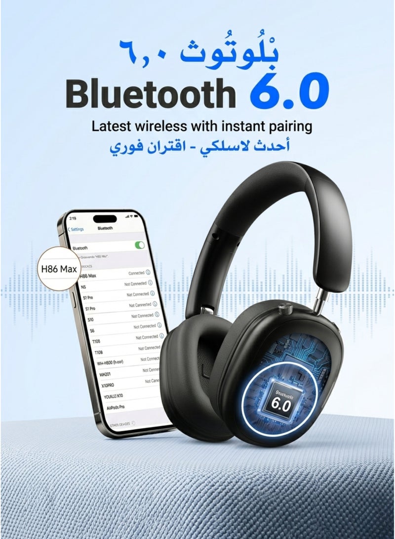 كالوس سماعات رأس لاسلكية كالوس H86 ماكس تغطي الأذن بالكامل - بلوتوث 6.0، مكبرات صوت 40 مم، بطارية 400 مللي أمبير، 20 ساعة تشغيل، منفذ AUX 3.5 مم، ميكروفون مدمج، تصميم قابل للطي ومريح - Image 5