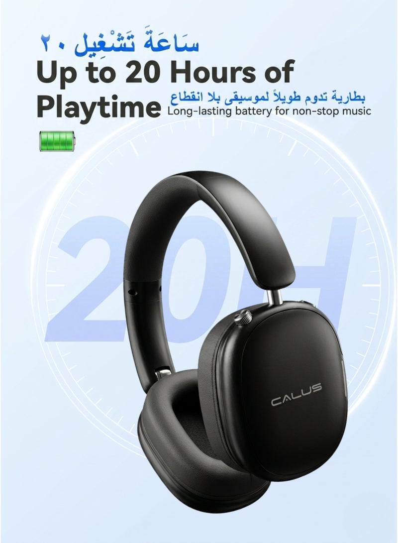 كالوس سماعات رأس لاسلكية كالوس H86 ماكس تغطي الأذن بالكامل - بلوتوث 6.0، مكبرات صوت 40 مم، بطارية 400 مللي أمبير، 20 ساعة تشغيل، منفذ AUX 3.5 مم، ميكروفون مدمج، تصميم قابل للطي ومريح - Image 3