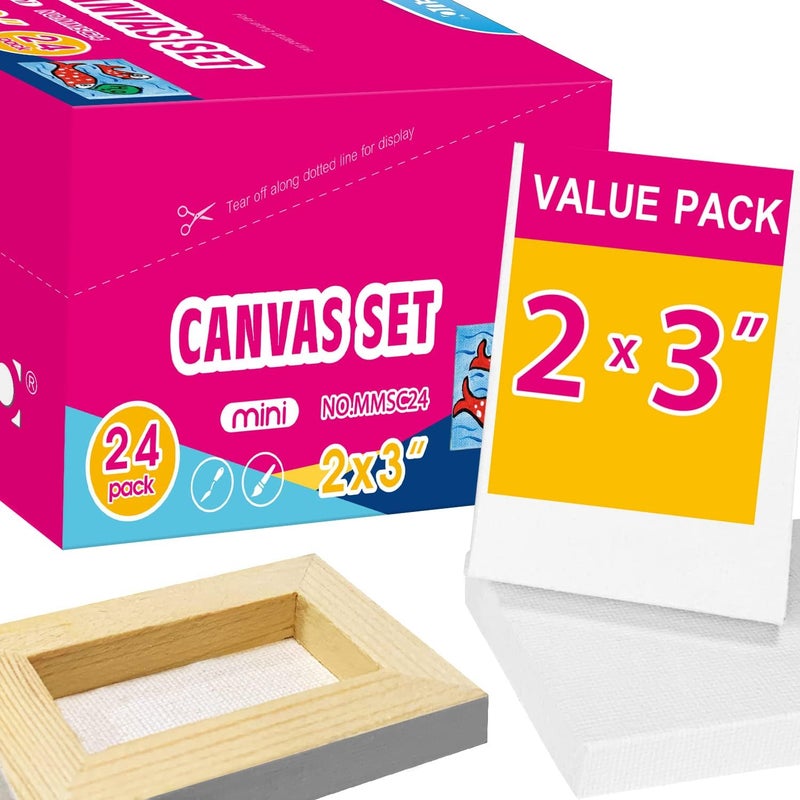 AUREUO Mini Stretched Canvas - 2x3 Inch/24 Pack - 2/5 Inch Profile Small Square Canvas - Gift Set Bulk Pack Canvases for Acrylic Painting & Craft - Image 1