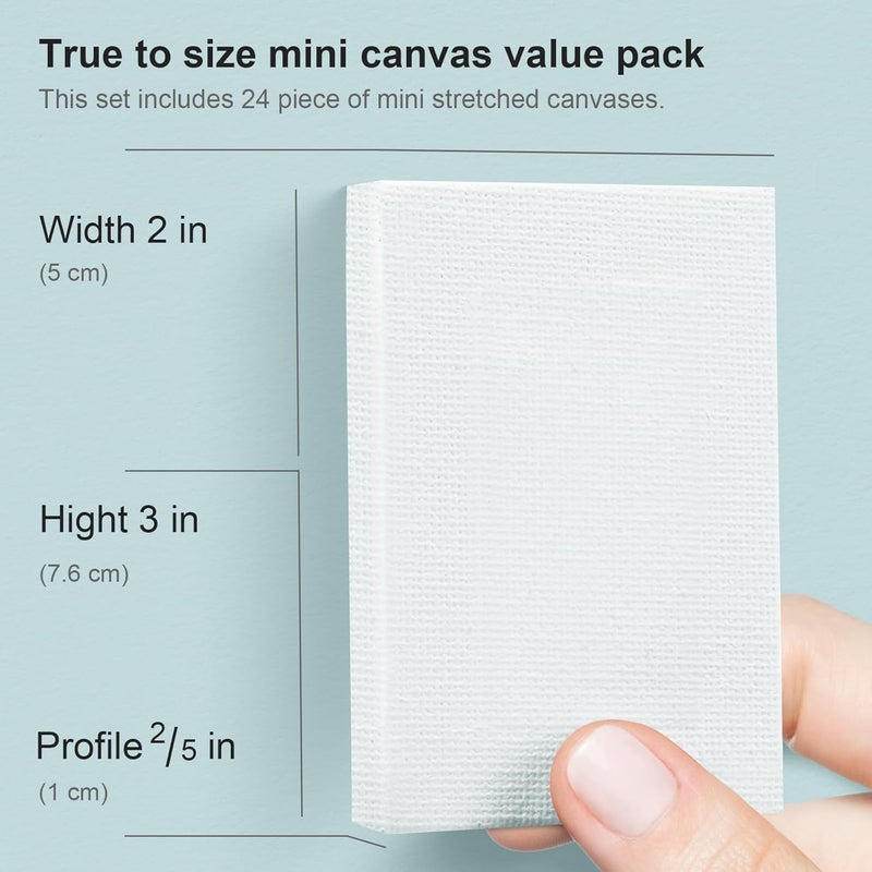 AUREUO Mini Stretched Canvas - 2x3 Inch/24 Pack - 2/5 Inch Profile Small Square Canvas - Gift Set Bulk Pack Canvases for Acrylic Painting & Craft - Image 2