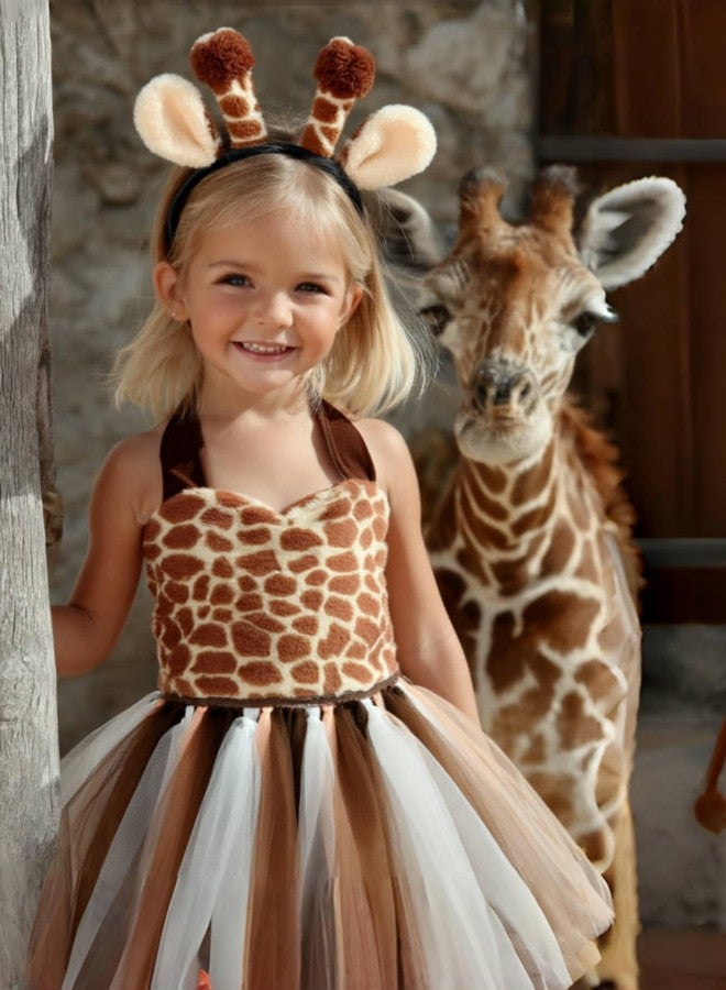 SHINYOU Girls Giraffe Animal Party Tutu with Headband Tail for Halloween Birthday Gift (Brown Deer, 3-4T) - Image 2