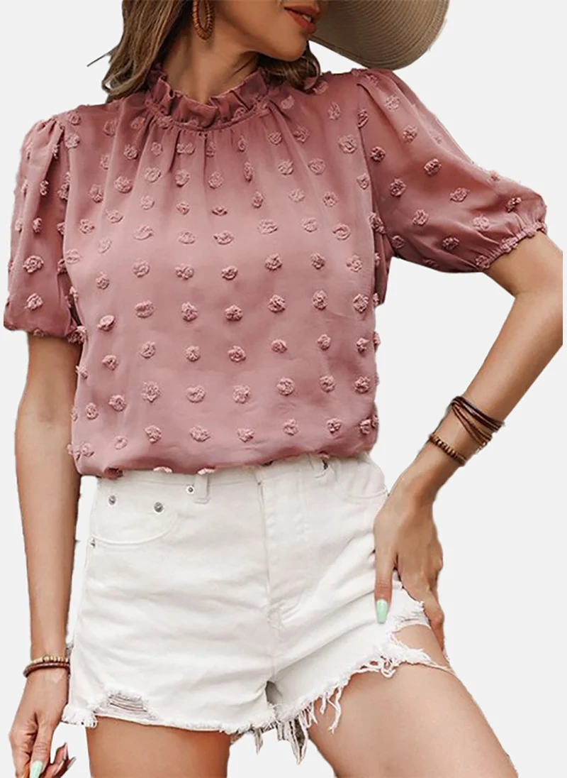 YUNIQEE Self Design High Neck Chiffon Top