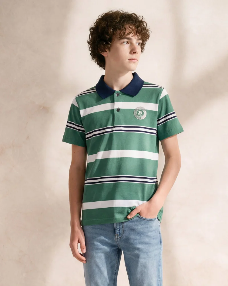 ردتاغ Boys Green Striped Polo T-Shirt