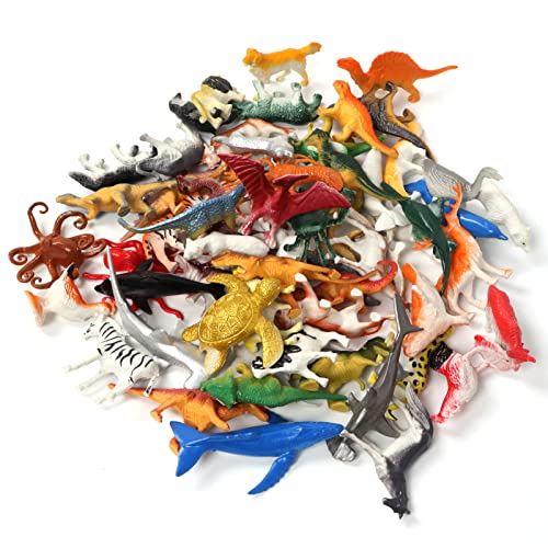 DOITEM 60 Pcs Assorted Dinosaur, Ocean, Sea, Farm, Jungle, Wild Animals & Dinosaurs Figure Realistic Plastic Zoo Play Set - Small Toys for Kids, Cupcake Topper, Party Favors - Image 2
