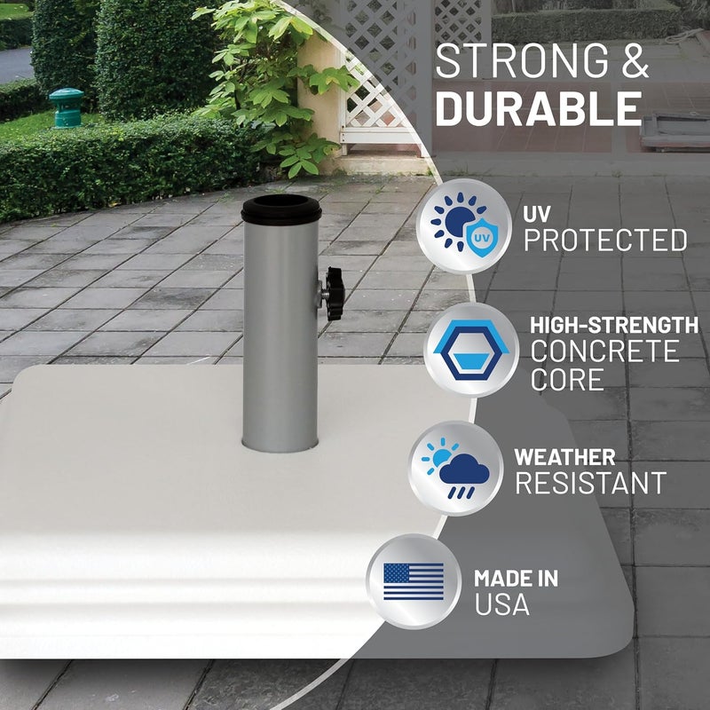 US Weight 40 Pound Umbrella Base - Weighted Umbrella base For Use With Patio Table – Heavy Duty Base- 4” Stem Accommodates 1”-1.5” Pole Sizes – White - Image 3