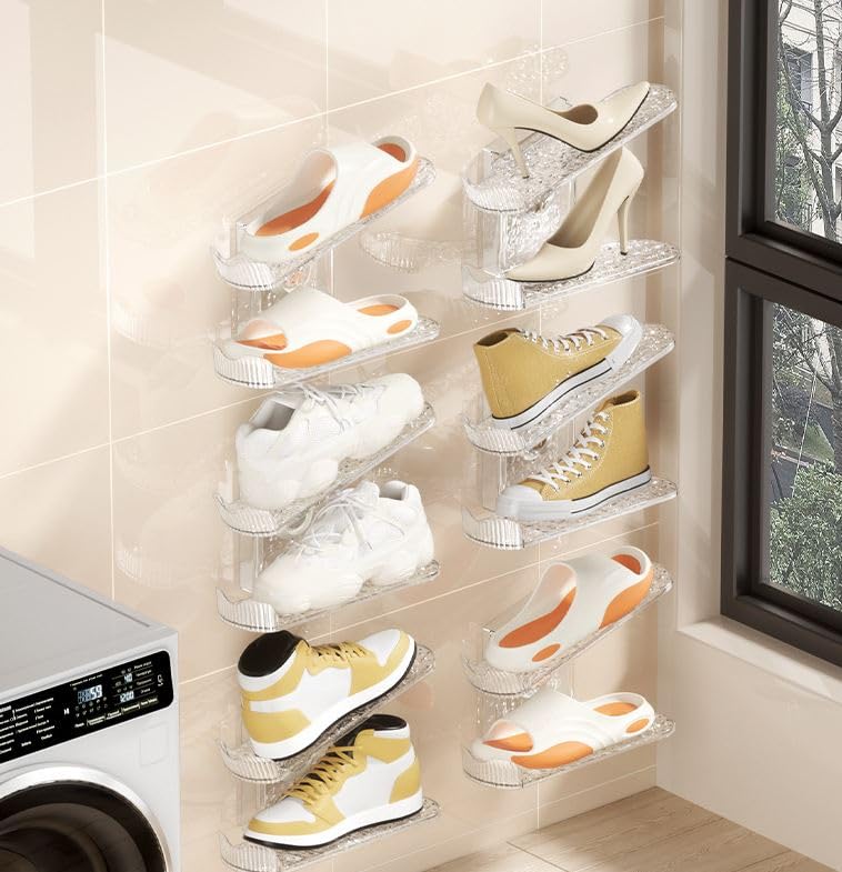 Crobat WallMounted PunchFree Shoe Rack Layered Slippers Storage Rack Suction Cup Adjustable Folding SpaceSaving Storage Rack - Image 3