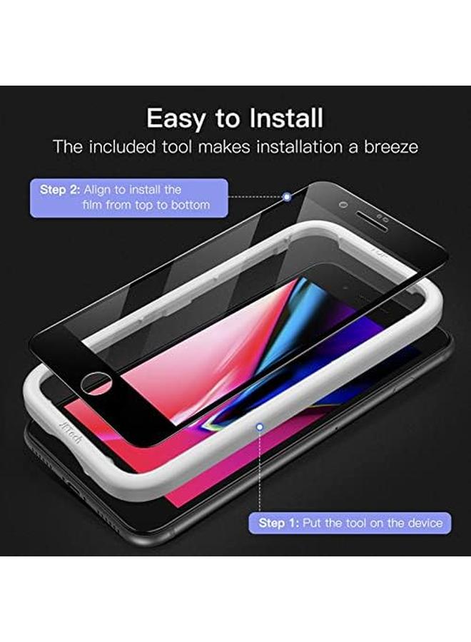 جي تيك واقي شاشة بتغطية كاملة لهاتف آيفون Se 3 2022 Se 2 2020 8 7 4.7 بوصة بحافة سوداء من الزجاج المقوى مع أداة تثبيت سهلة، جراب سهل الاستخدام، عبوة من 3 قطع شفافة عالية الدقة باللون الأسود - Image 4