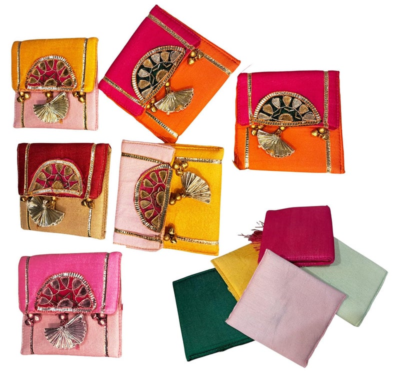 brown leaf Small Ginni Coin Purse Pouches Wallet for Wedding Party haldi Mehndi Ceremony Diwali Return Gifting Pouches (10) - Image 1