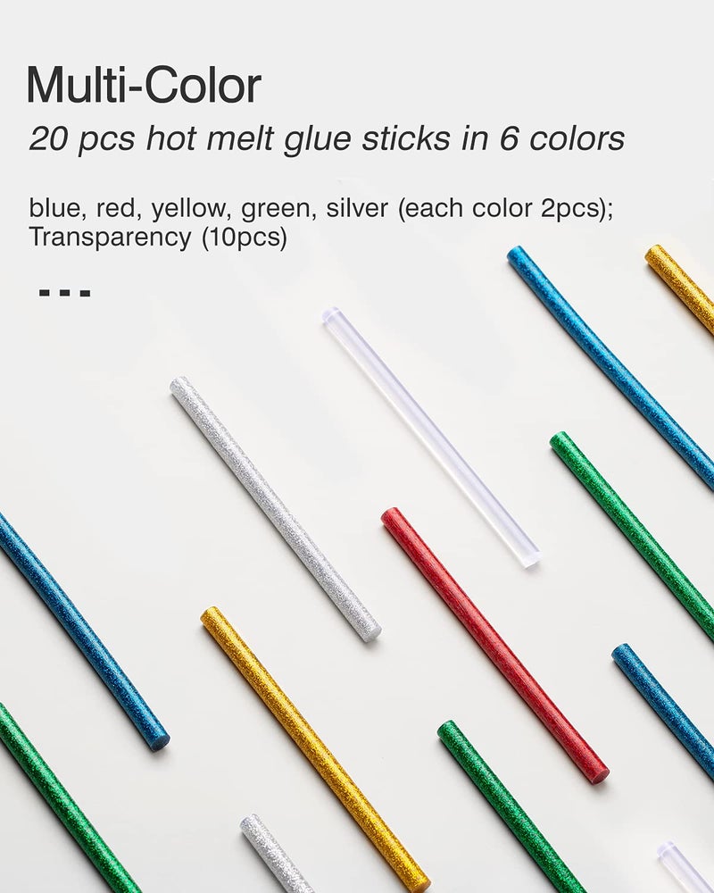 HOTO Hot Glue Sticks, 20 Pcs Glitter Hot Glue Sticks, Glue Gun Sticks, Colored Glue Sticks, 6 Colors for DIY Projects and Arts Crafts DIY Fabric, 5" x 0.28" - Image 3