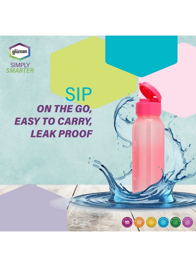 Gluman 500 ml Leak proof Plastic Claro Mini Spout Water Bottle Set of 3 | Flip-Top Spout Lid Plastic | Anti-Bacterial & BPA Free | 100% Food Grade | Ideal for Gym, Travel, School, Office, Kids - Pink - Image 5