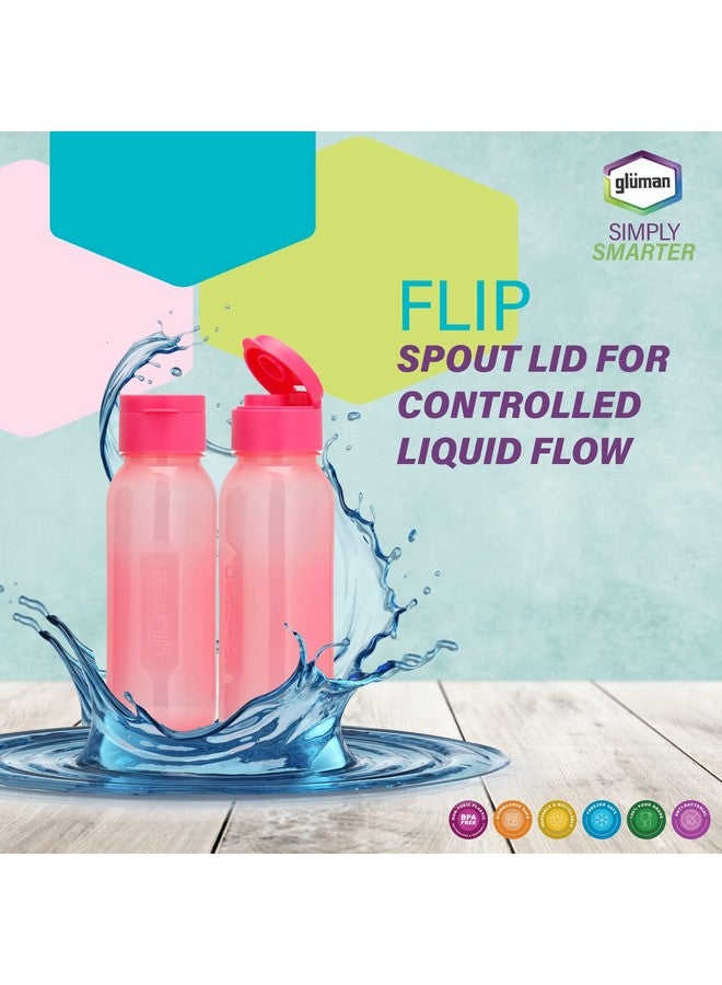 Gluman 500 ml Leak proof Plastic Claro Mini Spout Water Bottle Set of 3 | Flip-Top Spout Lid Plastic | Anti-Bacterial & BPA Free | 100% Food Grade | Ideal for Gym, Travel, School, Office, Kids - Pink - Image 4