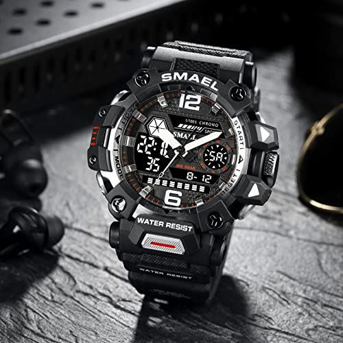 SMAEL Mens Military Watch Outdoor LED Digital Watch Waterproof Tactical Army Wrist Sports Watches for Men Black Silver 8072 - Image 3